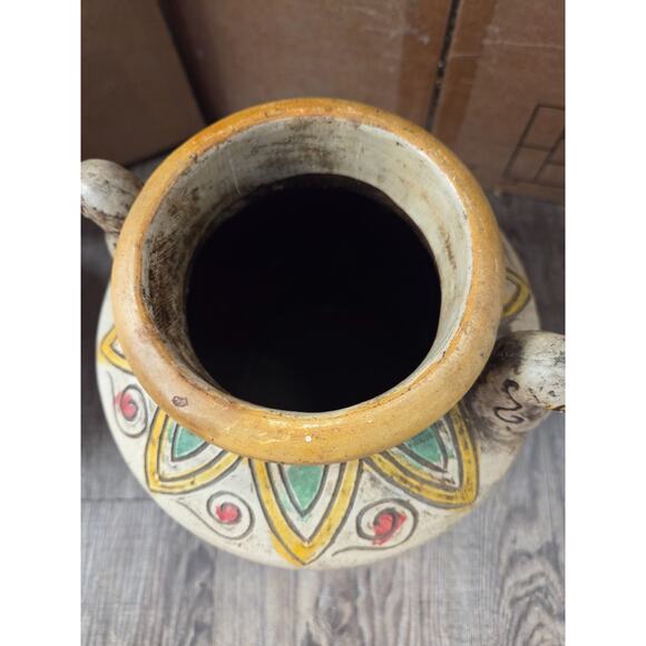 Antique Japanese Pottery Outdoor Vase Urn Earthenware Hand Painted 9" Japan - Picture 2 of 6